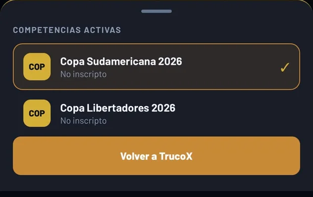 Menú de competencias activas: Copa Sudamericana 2026 y Copa Libertadores 2026